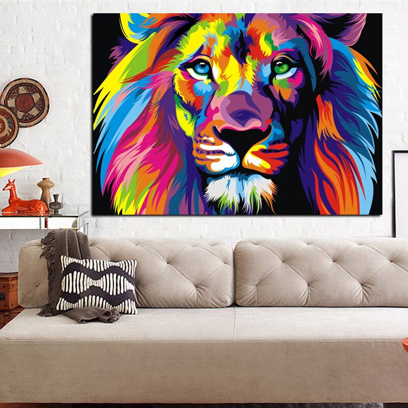 Toile Tête de lion colorée
