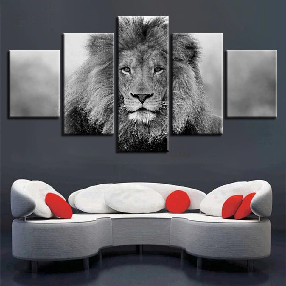 Tableau déco mural lion noir et blanc au style chic