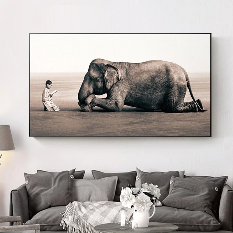 ▷ Grand tableau mural avec un éléphant
